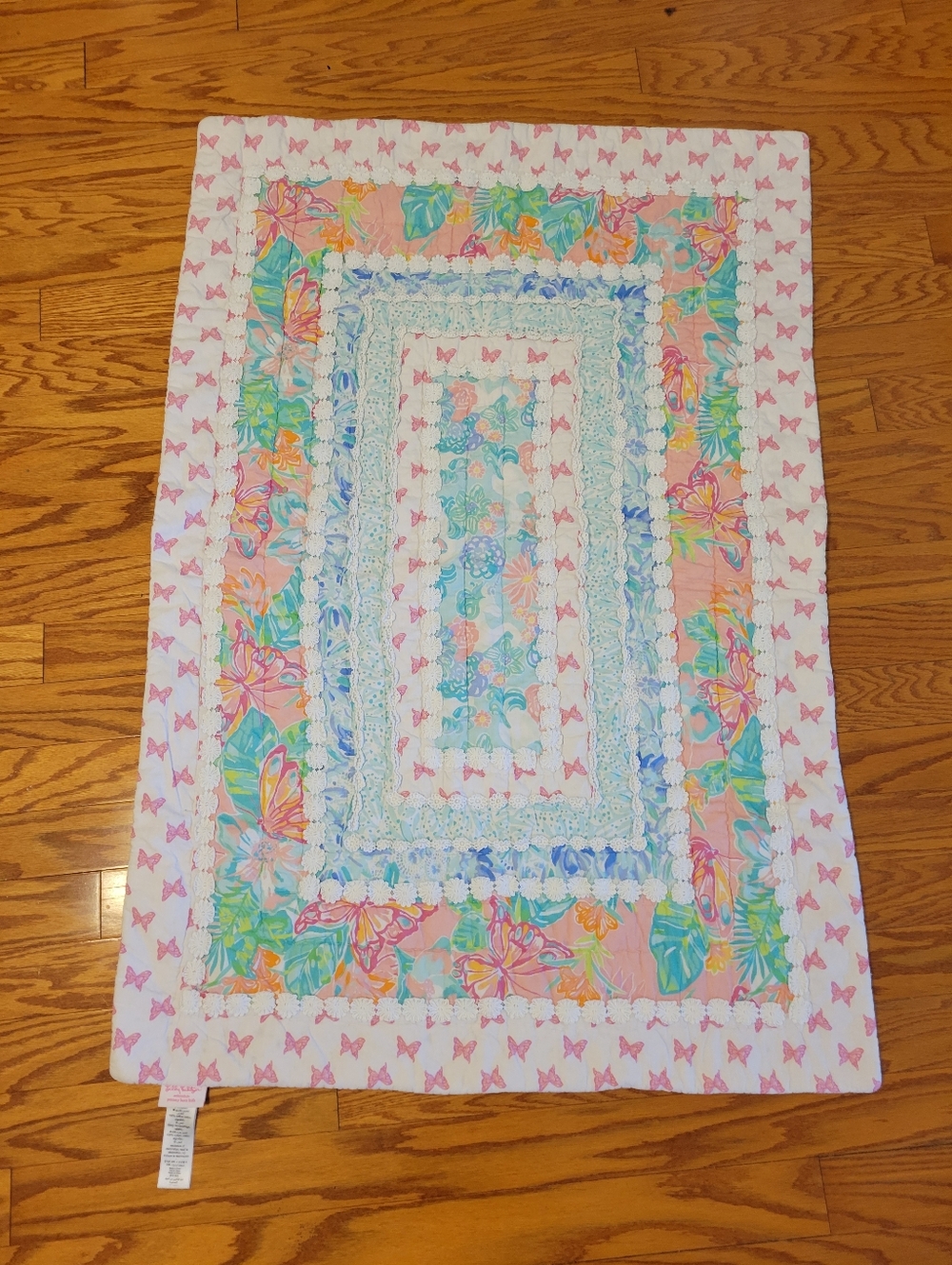 Lilly Pulitzer Pottery Barn Kids Butterfly Quilt 49x33in 100% Cotton Pink Crib